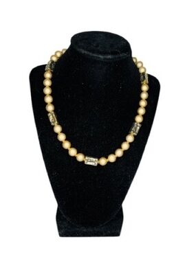 Gold-Tone Beaded Necklace with Faceted Accents